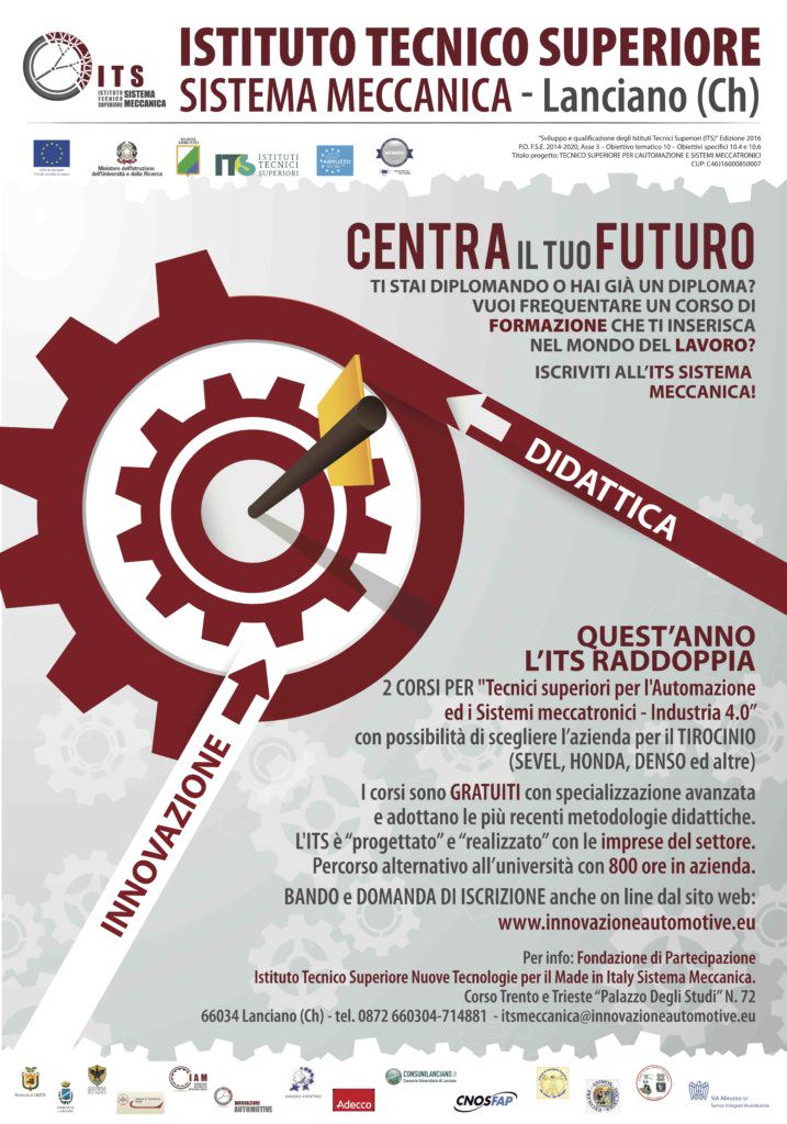 Industia 4.0,  2 nuovi corsi post diploma all’ITS  Sistema Meccanica di Lanciano