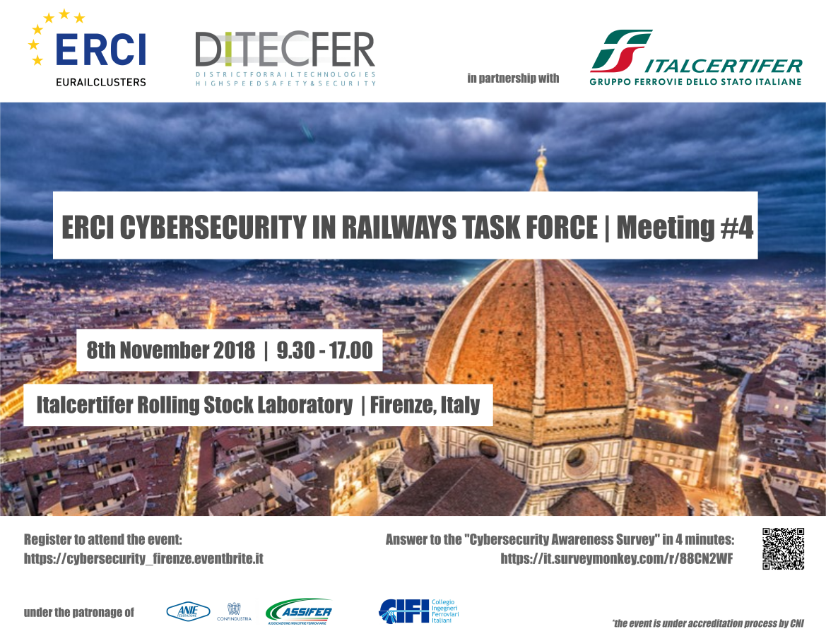 Save the date. L’8 novembre torna l’ERCI Cybersecurity in Railways Task Force